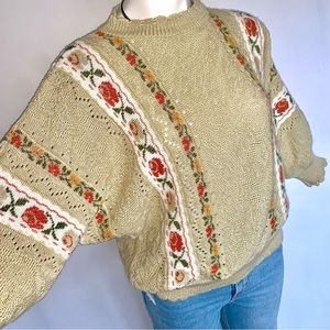 g a r d e n :: Vintage Slouchy Granny Floral Pointelle Knit Sweater